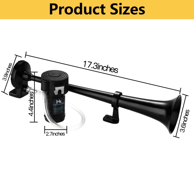 HK مجموعة بوق هواء HK 12V 150db مع ضاغط بوق واحد قوي وعالي الصوت للشاحنات والسيارات والقوارب وسيارات الدفع الرباعي والقطارات (أسود) - Image 2